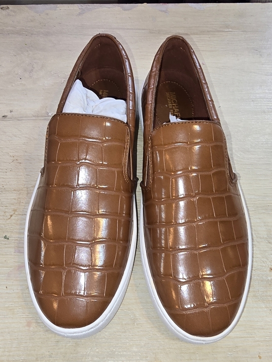 NWT Michael Kors Keaton Brown Croc Embossed Slip-On Sneakers Size 8.5